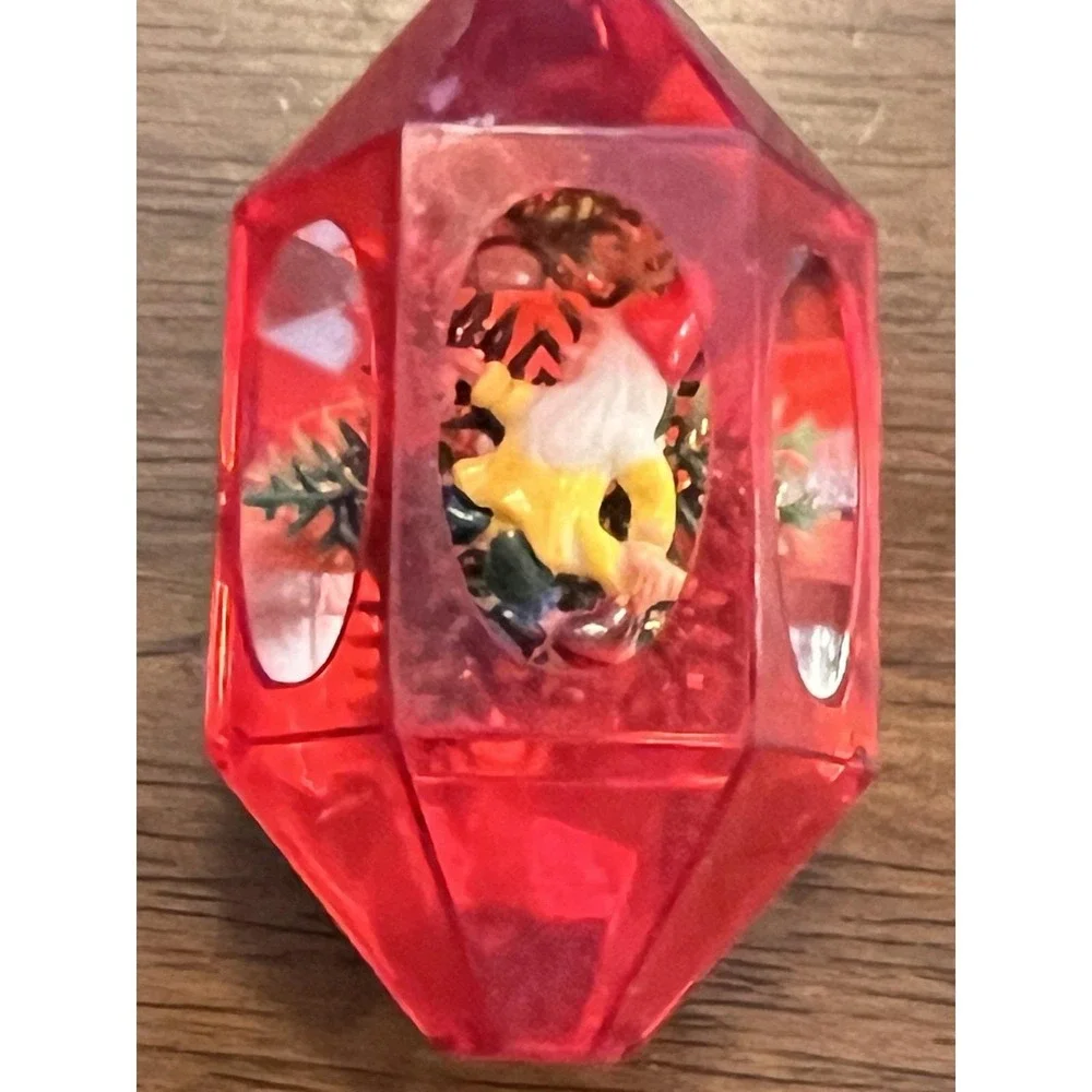 Vtg 1970s Jewel Brite Diorama Christmas Ornament Red Hexagon Lantern Gnome MCM